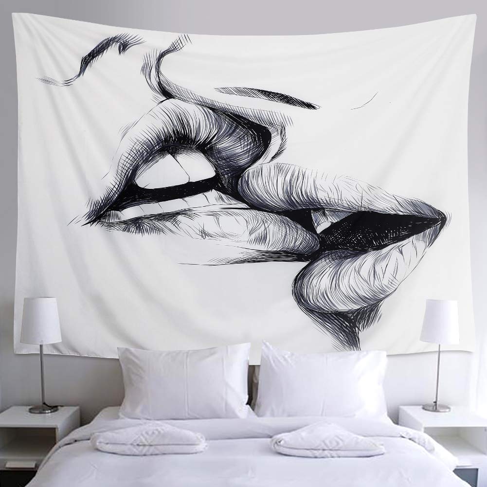 YISUMEI Alynsehom Tapestry Kissing Lovers Tapestry Wall Hanging Abstract Sketch Art Romantic Men or Women Kissing Tapestries Hippie Bedroom Living Room Dorm Decoration(L/150x200cm/60x80inch)