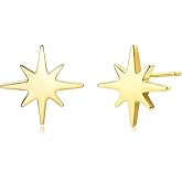 18K Gold Plated Sterling Silver North Star Stud Earrings Gold Earrings