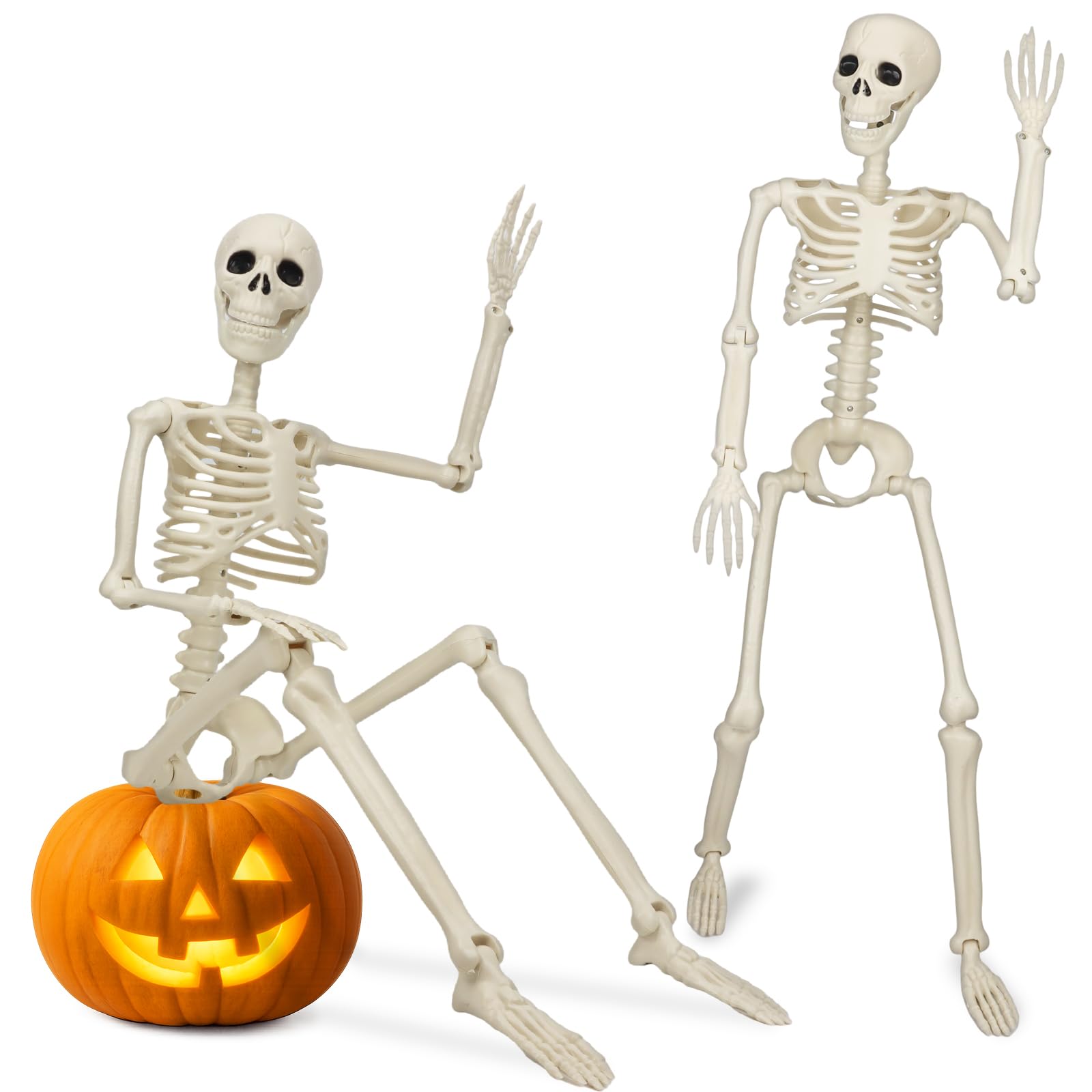 Photo 1 of (used)(unknown if complete) 2 Pack 36'' Posable Skeletons Halloween Decorations: 3 FT Life Size Skeleton with Full Body Movable Joints Plastic