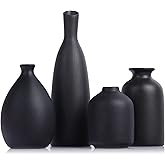Black Ceramic Bud Vases Set of 4, Farmhouse & Mantle Decor, Living Room, Kitchen & Office, Coffee Table Decor, Bulk