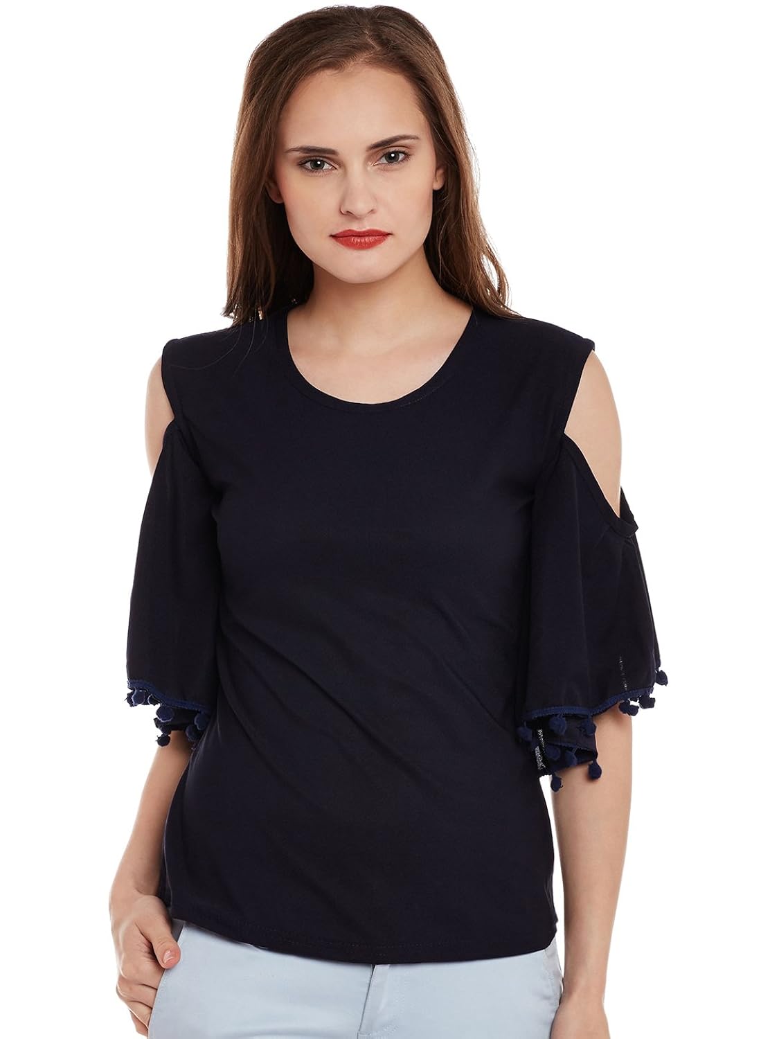 ants navy solid cut shoulder with latkan top for women