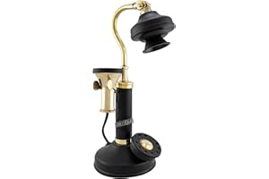 ANTIQUE VIBES Antique Decor Candlestick Telephone Non-Working Rotary Dial Home Decor Desktop Shelf Decor (Swan-Brass-Black)