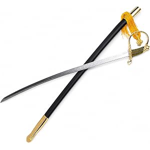 ARLEZA STORM Gold Ceremonial Style Saber Sword with Scabbard, 34.5 Inch Decorative Display Sword, 440 Stainless Steel Blade,