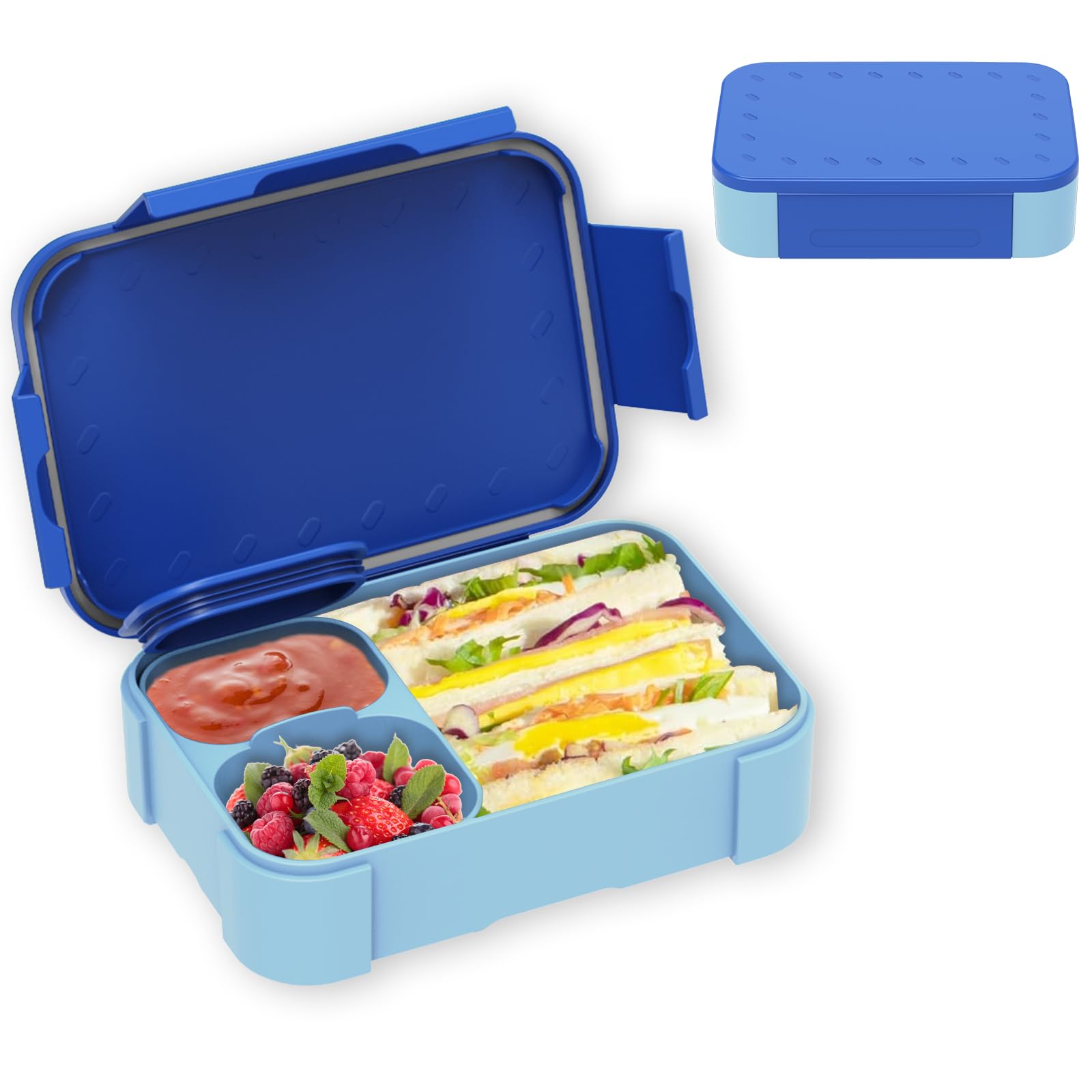 XJIANFU 900 ml Leak-Proof Bento Lunch Box With Compartments for Girls and Boys - Microwave/Dishwasher Safe (Blue)