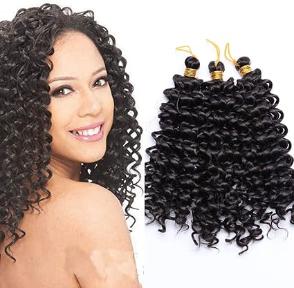 8 20cm 3 Pcs Extensiones De Pelo Sintetico Para Trenzas Africanas Rizado Corto Water Wave Crochet Braiding Hair Extensions Extension Trenzas Postizas 90g Negro Natural Amazon Es Belleza