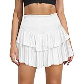 MIYIEONZ Women's Cute High Waist Ruffle Mini Skirt Layered Ruffle Hem Flared Flowy Casual Swing Beach Mini Short Skirt
