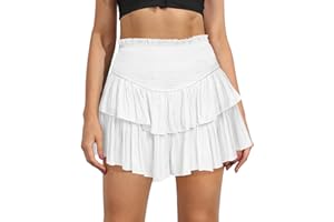 MIYIEONZ Women's Cute High Waist Ruffle Mini Skirt Layered Ruffle Hem Flared Flowy Casual Swing Beach Mini Short Skirt