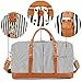 CAMTOP Weekend Travel Bag Ladies Women Duffle Tote Bags PU Leather Trim Canvas Overnight Bag Luggage (Black Striple)