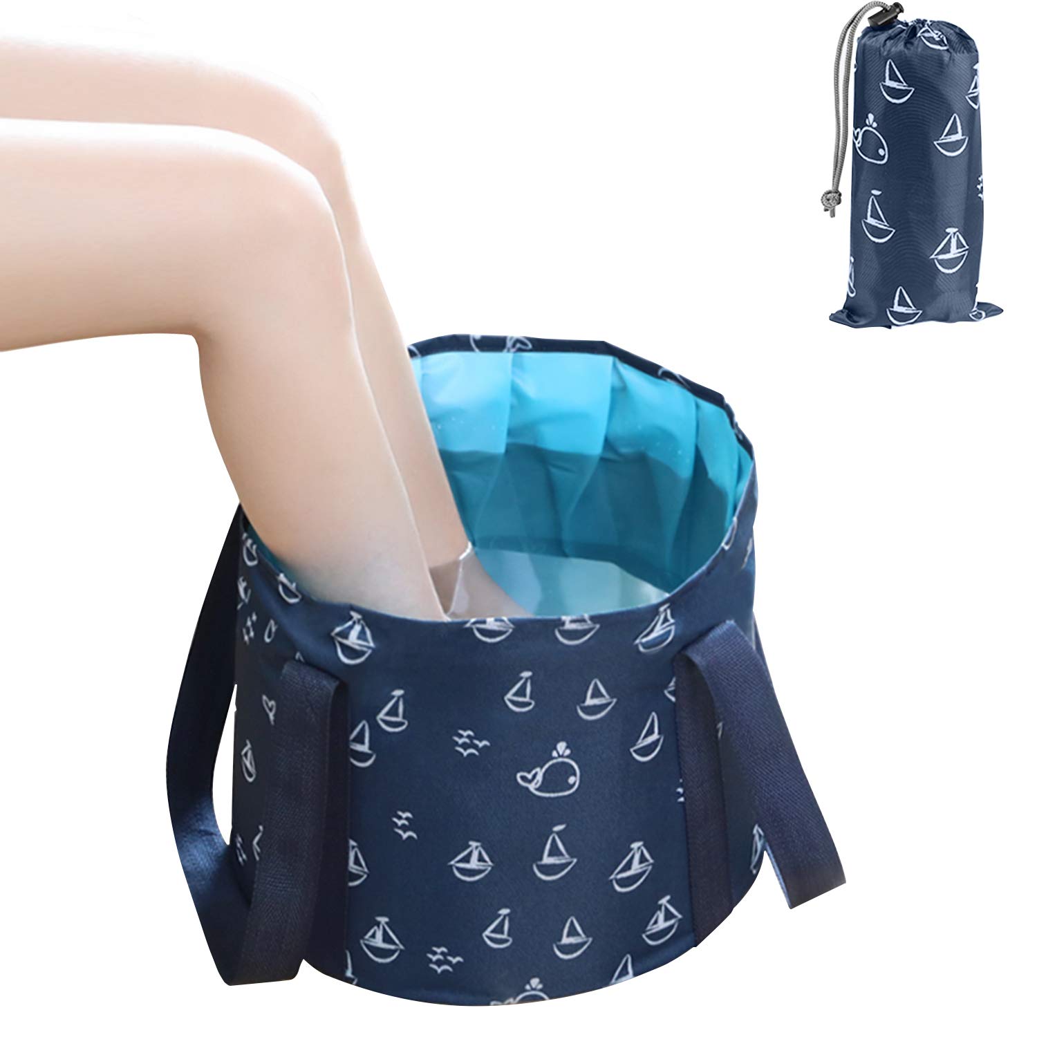 Collapsible Foot Bath Tub for Travel, Portable Foot Soak Spa Basin Multifunctional Folding Water Bucket for Soaking Feet, Washing Vegetables and Fruits, Outdoor, Camping (17L, Dark Blue): Beauty