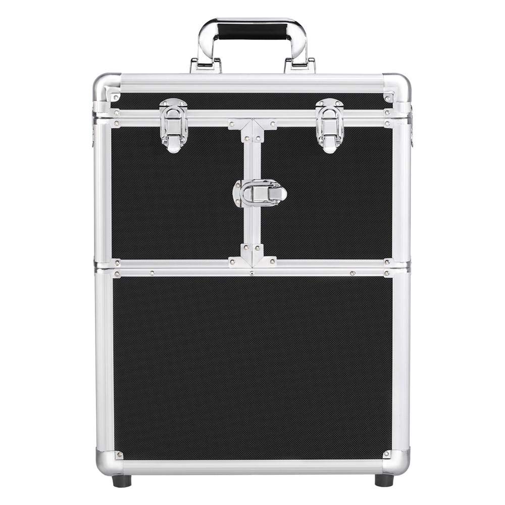 Yaheetech 19’’ Aluminum Trolley Makeup Case Rolling Beauty Cosmetic Lock Box w/Hand Black