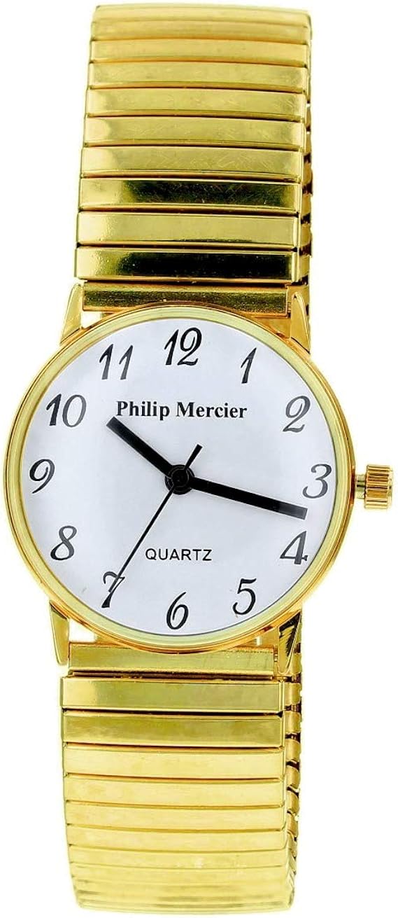 Philip Mercier Ladies White Dial Goldtone Expander Bracelet Strap Dress Watch MC46A Amazon.co