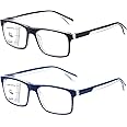 Missfive 2-Pack Mens Light Multifocus Progressive Reading Glasses Blue Light Blocking, Multifocal Spring Hinge No-Line Quality Trifocal Readers Comfort Eyeglasses (Workspace For Near Range, 2.5x)