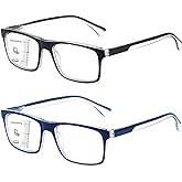 Missfive 2-Pack Mens Light Multifocus Progressive Reading Glasses Blue Light Blocking, Multifocal Spring Hinge No-Line Quality Trifocal Readers Comfort Eyeglasses (Workspace For Near Range, 2.5x)