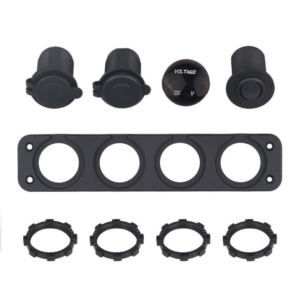 WATERWICH 2 3 4 Hole Marine Illuminated Toggle Rocker Switch Panel Waterproof Ignition Rocker Switch 12V-24V Volt Meter for RV Car Boat Trailer Vehicles Truck Yacht SUV (Two Hole Green)