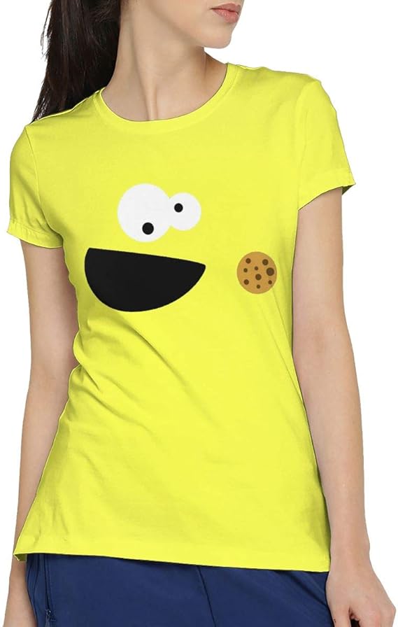 Amazon Co Jp Yan レディース U首シャツ 今季最新 ジャンパー 子ども 向け テレビ セサミストリート キャラクター クッキーモンスター フェイス デザイン Tシャツ Yellow 半袖シャツ 着心地が良い S 服 ファッション小物