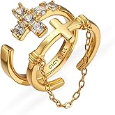 Cicy Bell 18K Gold Plated Stackable Double Cross Rings for Women Adjustable Dainty Cubic Zirconia Chain Non Tarnish Rings Christian Faith and Religious Jewelry Gifts for Her