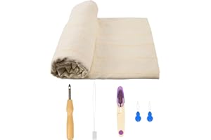YOQUARE Punch Needle Kits with 59" x 39" Large Monks Cloth for Punch Needle,Wooden Handle Embroidery Pen,Needle Threader,Scissors - Punch Needle Fabric Kit