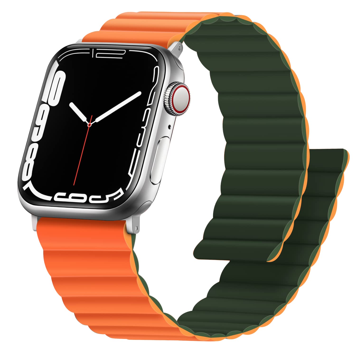 Anlinser Magnetic Straps Compatible with Apple Watch Strap 49mm 46mm 45mm 44mm 42mm 41mm 40mm, Double Side Reversible Band for iWatch Ultra 3/2/1 Series 11/10/9/8/7/6/SE (49/46/45/44/42, Gr/Orange)