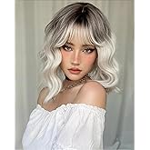 Monaluxe Short Bob Wigs with Bangs Loose Curly Wavy Shoulder Length Bob Synthetic Cosplay Wig for Women Colorful Costume Wigs