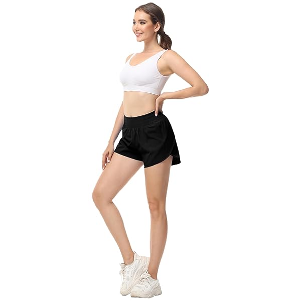 AUREFIN RUNNING SHORTS FOR WOMEN, HIGH WASITED ATHLETIC SHORTS WITH LINER AND ZIP POCKET WOMENS WORKOUT SHORTS 4 INCH BLACK/SMALL