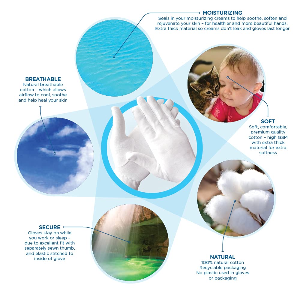 Dermrelief Cotton Gloves - for Beauty, Dry Hands, Eczema, Dermatitis and Psoriasis (Large, 3 Pairs) : Beauty