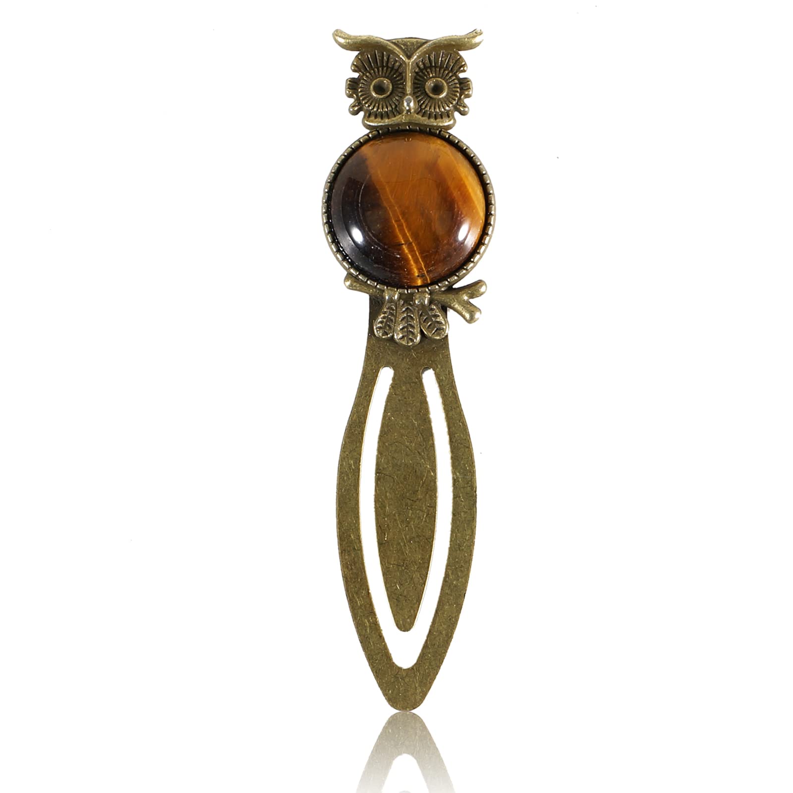 Soulnioi Vintage Owl Tiger Eye Crystal Gem Bookmark, Bronze Bookmark for Student, Kids, Teacher, Book Club — image 1