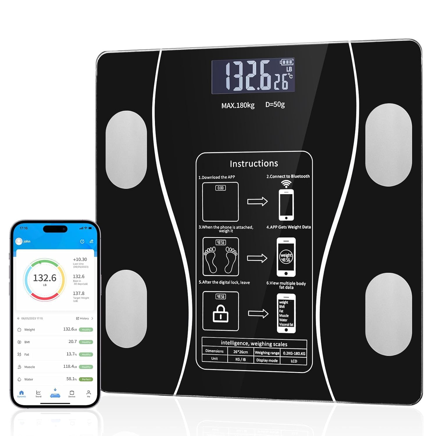 Photo 1 of AI Scale for Body Weight and Fat Percentage, Accurate Bathroom Smart Scale with Large Display, High Precision Smart Scale Mobile APP, for Bathroom, Gym, Diet