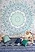 Majestic Mint Mandala Tapestry Bedding with Pillow Covers, Bohemian Hippie Wall Hanging, Picnic Blanket or Beach Throw, Indian Hippy Mandala Bedspread for Bedroom Decor, Queen Size Teal Boho Tapestry