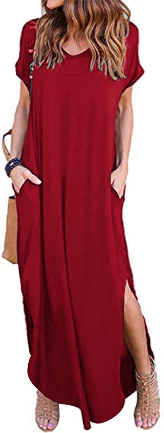 Celmia Womens Tshirt Long Dress Side Slit Maxi Dresses Casual Short Sleeve with Pockets