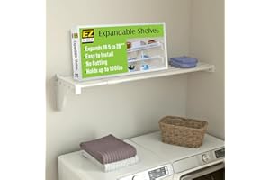 EZ Shelf Expandable-Closet Shelf (NO Hanging Rod)- 18.5” - 28” -White- Easy Install to 1 Sidewall and Backwall (EZS-SW27-1-1) -Wire Closet Shelving Alternative