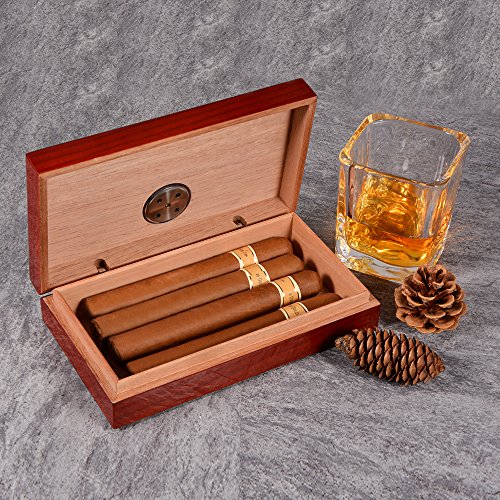 Cigar Humidor, Cigar box with Hygrometer/Humidifier for 4 Cigars(Brown)