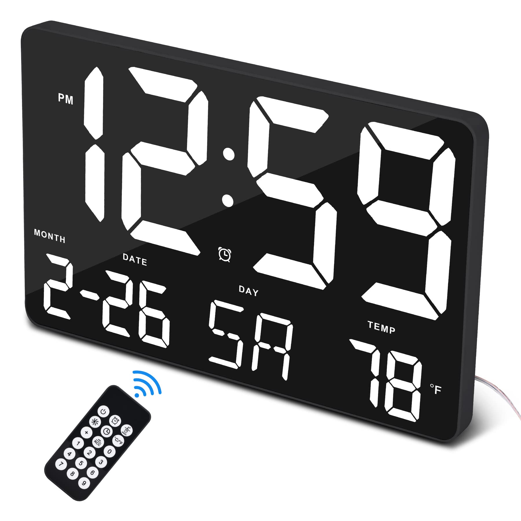 U-picks Digital Wall Clock, 11.5" Large Display With Wireless Remote Control, Oversize Alarm With Date Temp, 12/24H, for Home Office Kitchen School