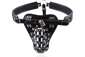 Men's Black Adjustable Faux Leather Sexy Holster Chastity Pants (78-108CM)