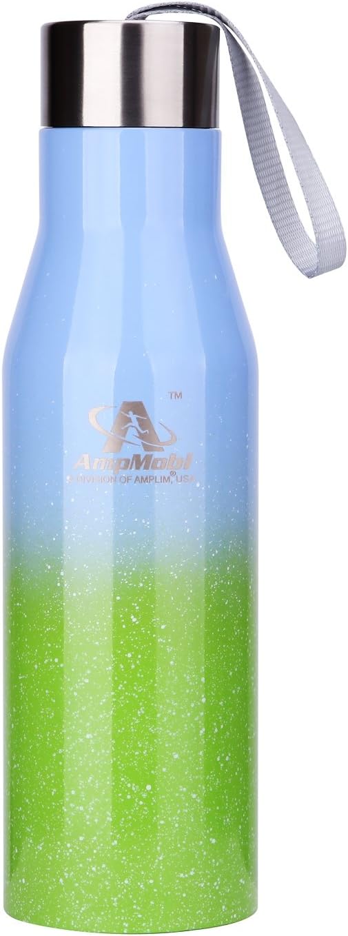 Amplim Triple Wall Vacuum Insulated Stainless Steel Sports Water Bottle. Ice Cold for 48 Hours! FDA Approved Food-Grade Materials, BPA Free, Eco-Friendly Travel Flask. 25 oz Blue Green.