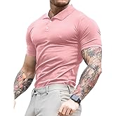 Lehmanlin Men's Muscle Polo Shirts Long&Short Sleeve Casual T- Shirts Slim Fit Stretch Ribbed Golf Tops
