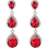 EleQueen Women's Gold-tone Austrian Crystal Teardrop Pear Shape 2.5 Inch Long Earrings