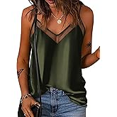Ekouaer Womens Silk Satin Cami Tank Top 2026 Mesh V-Neck Adjustable Strap Sleeveless Summer Camisole Blouse