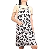 Love Potato Cow Print Cotton Apron, 29 x 27 inches, Black and White, 2 Pockets