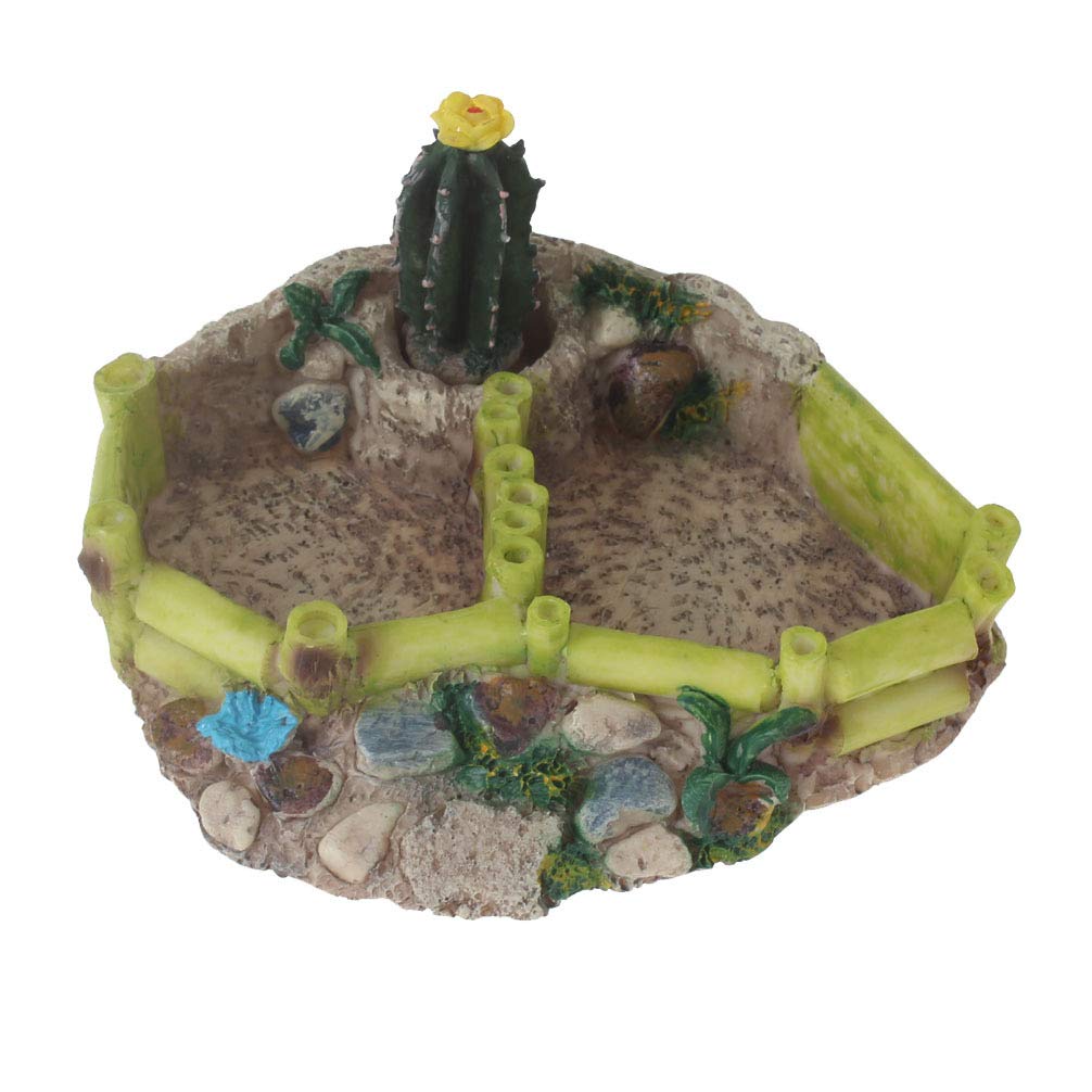 Reptile Amphibian Tortoise Lizard Frog Water Dish Food Feeder Cactus Corner Bowl with Ramp Large
