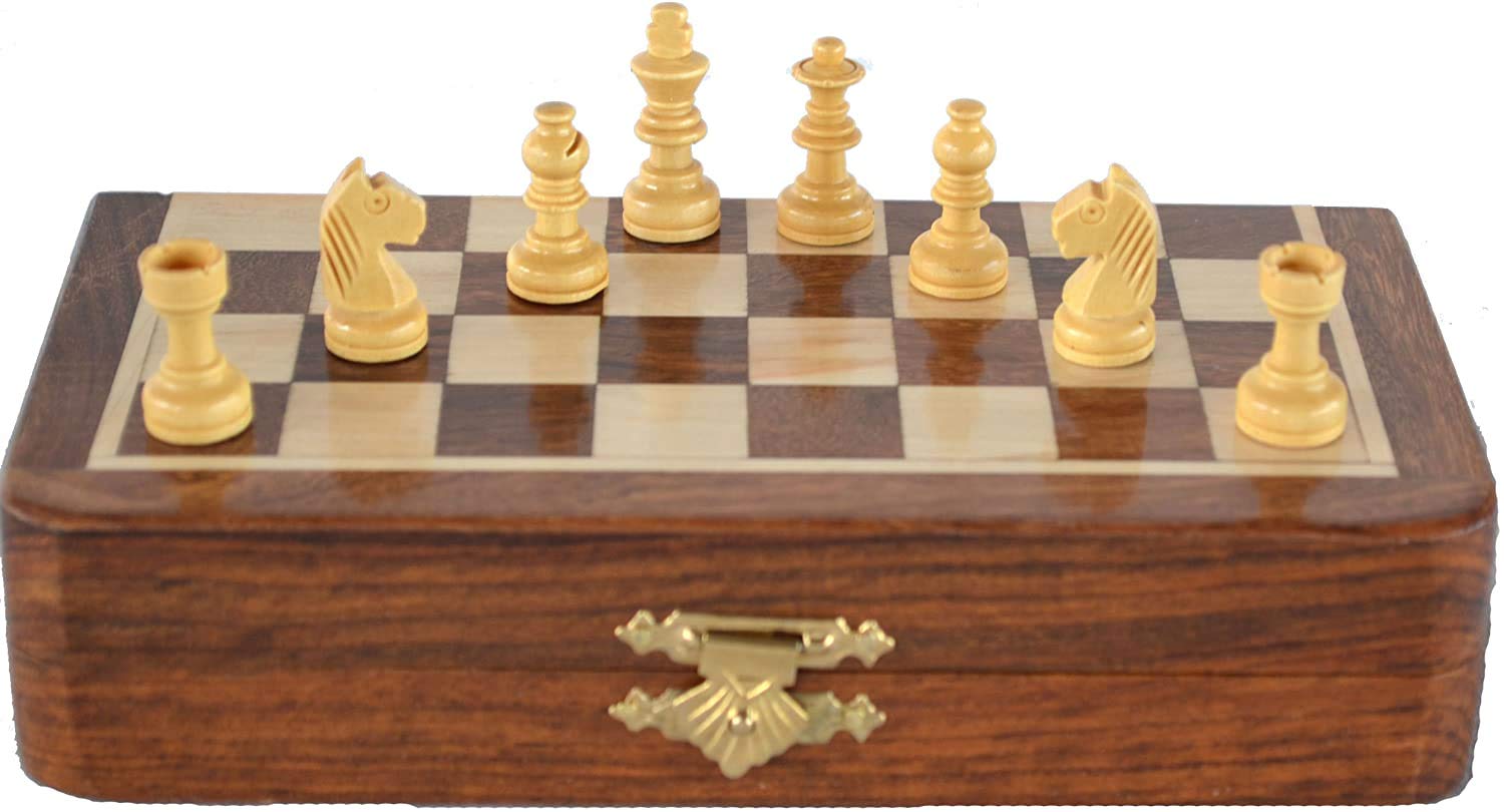 Chess Bazar - Magnetic Travel Pocket Chess Set - Staunton 7 X 7 Inch Folding Game Board Handmade in Fine Rosewood