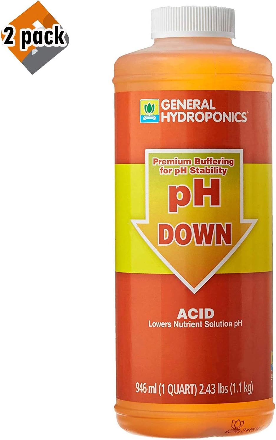 General Hydroponics pH Down Liquid Fertilizer, 1-Quart - 2 Pack