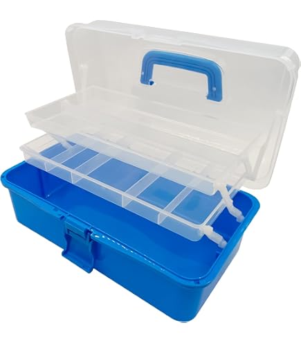 620206 two tray tackle box blue metallic 620206 Aftermarket 2-Tray Tackle Box With Dual Top Access - Blue Metallic  Off White Finish