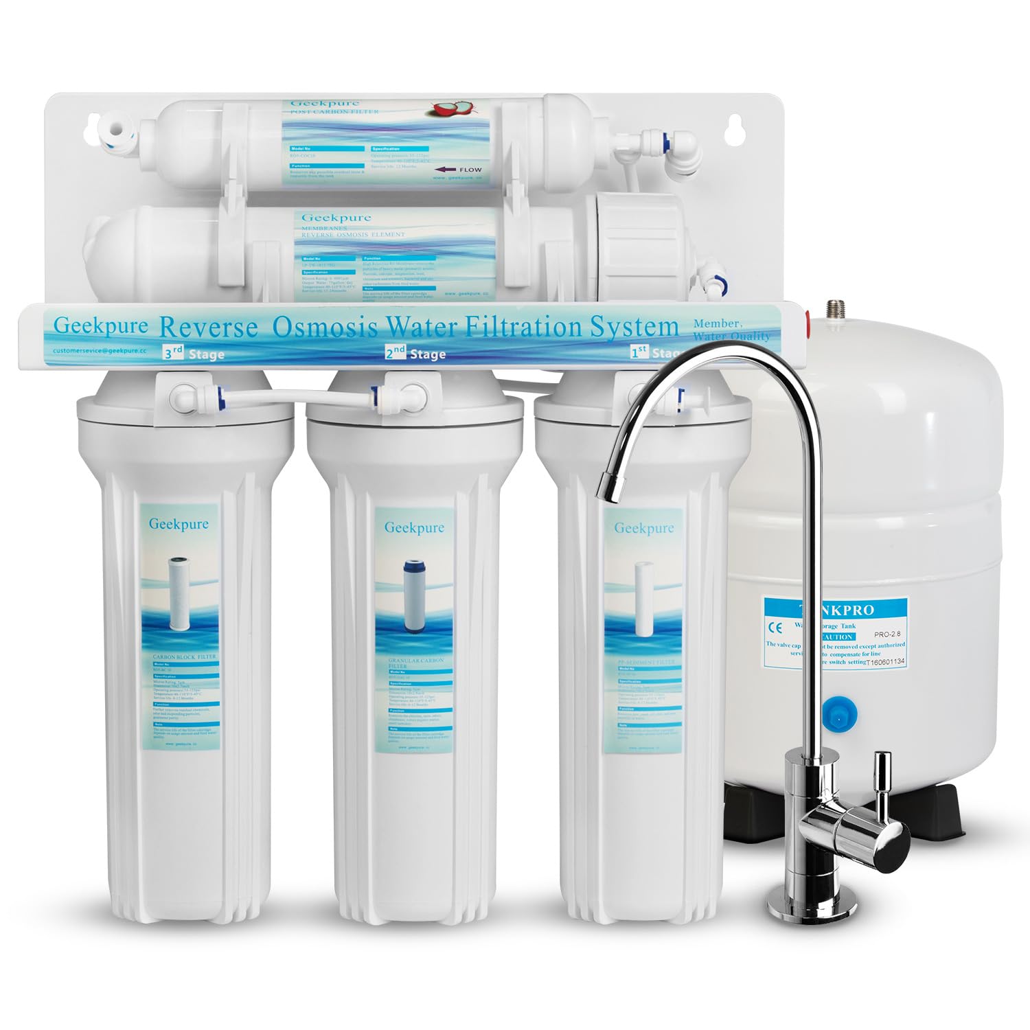 Geekpure 5-Stage Reverse Osmosis RO Drinking Water Filter System-75GPD