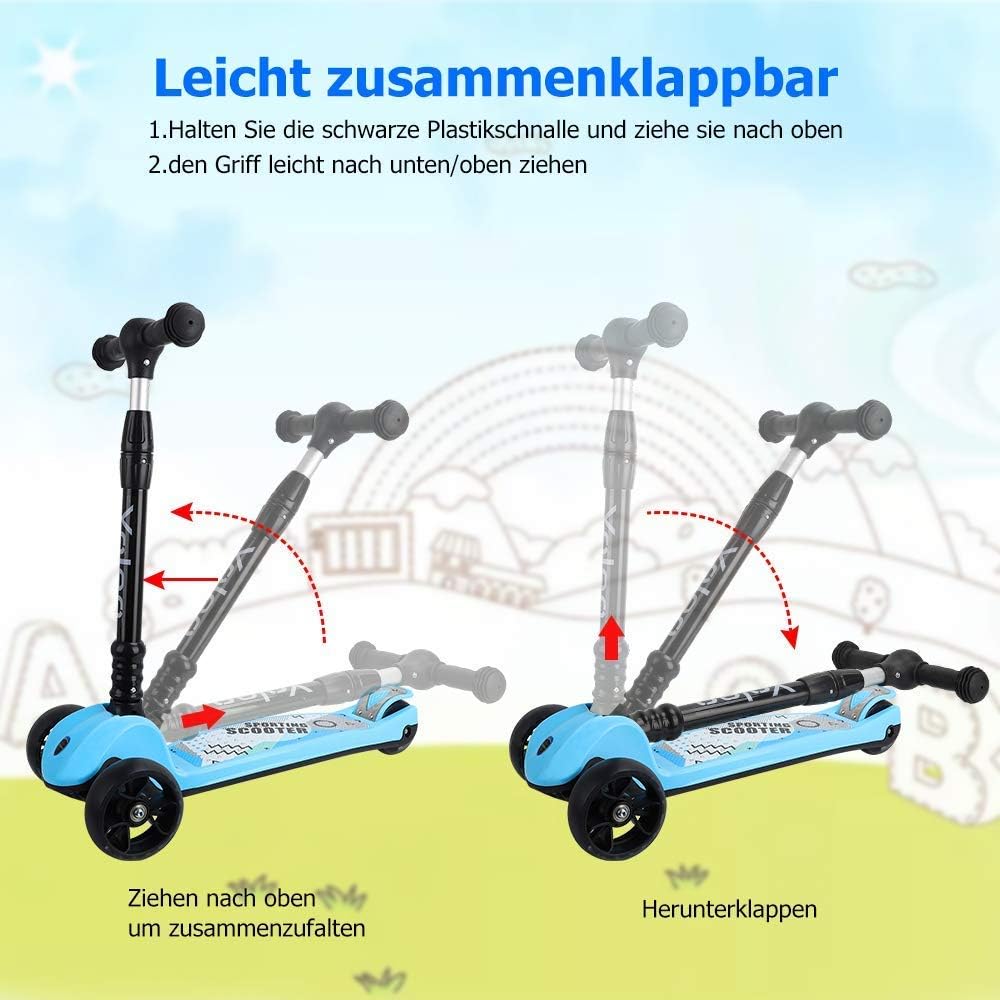 Trottinette Enfant 3 En 1 Avec Roues LED - Réglable 80-140 Cm, Poids Max 50 Kg