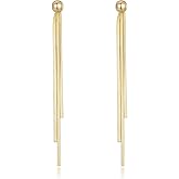 Hius Beaded Chain Long Tassel Earrings Gold Plated Dangle Drop Earrings Fringe Statement Earrings for Women Jewelry for Prom Bridal