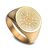 JAJAFOOK Mens Vintage Round Compass Signet