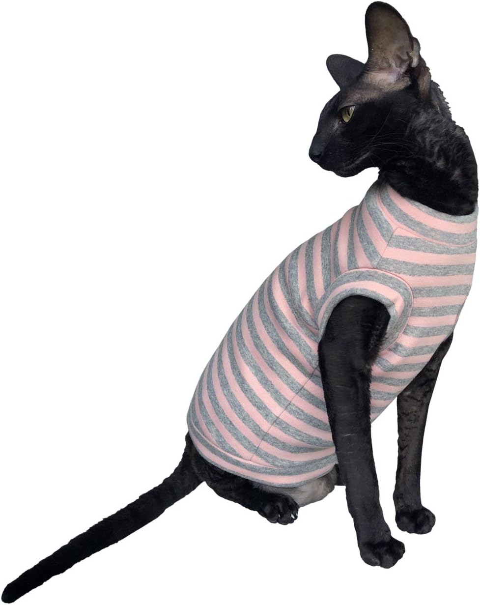 Kotomoda Cat's WARM turtleneck WINTER PAJAMAS (XS), Pink Grey Stripes, X-Small - Image 4