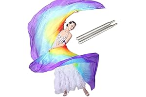 KIKIGOAL 100% Silk Belly Dance ISIS Wings Scarf Veil Fan with Telescopic Stick for Halloween Carnival Performance 1.4x2.7cm