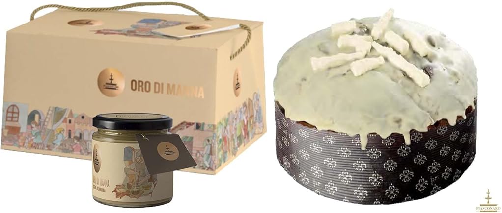 panettoneFiasconaro 5117 oro di manna, con cioccolato alla gianduia e crema alla manna da spalmare, ricoperto