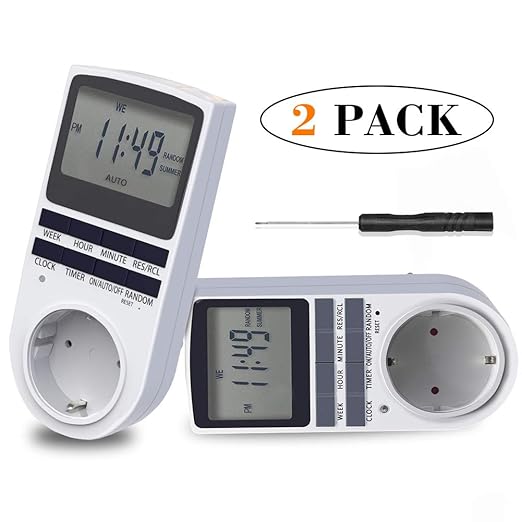 Digitale Zeitschaltuhr, BMK 2x Digitale Elektrische Zeitschaltuhr Steckdose mit Reset-Tool Timer LCD-Display und 10 x Program